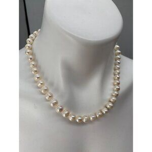 Pearl Necklace 18" 925 Ball Clasp Knotted 8.8mm Pearls